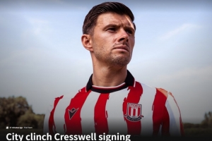 官方：斯托克城签下35岁西汉姆名宿克雷斯维尔，签约1年